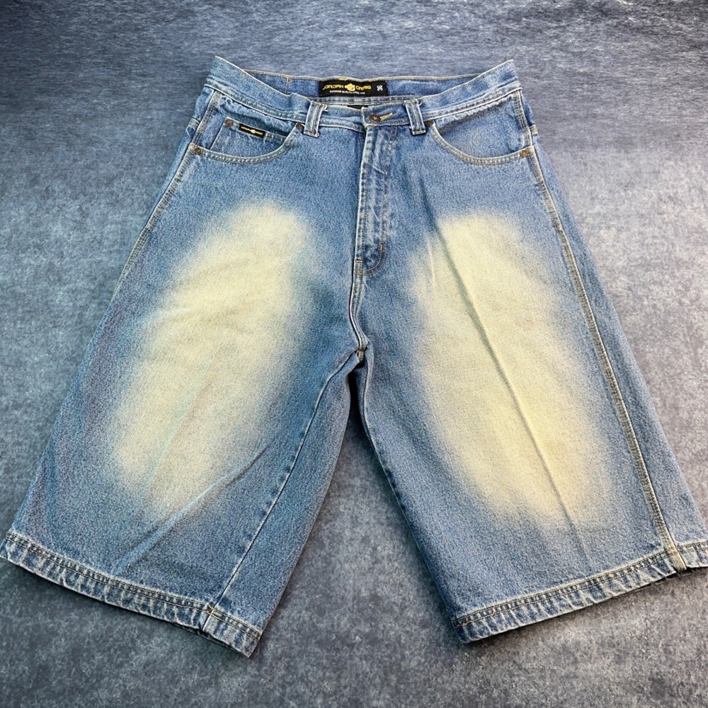 Jordan Craig Mens‎ Baggy Denim Shorts Blue Sandblasted Fade Size 36 Y2K Jorts